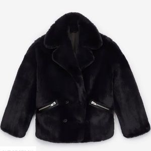 THE KOOPLES BLUE FAUX FUR COAT WITH ZIPPED POCKETS. NWOT